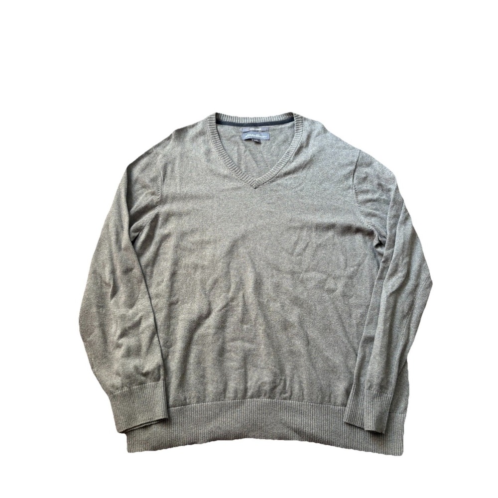Eddie Bauer Cotton Cashmere Sweater Men's XL Gray Pullover V-Neck